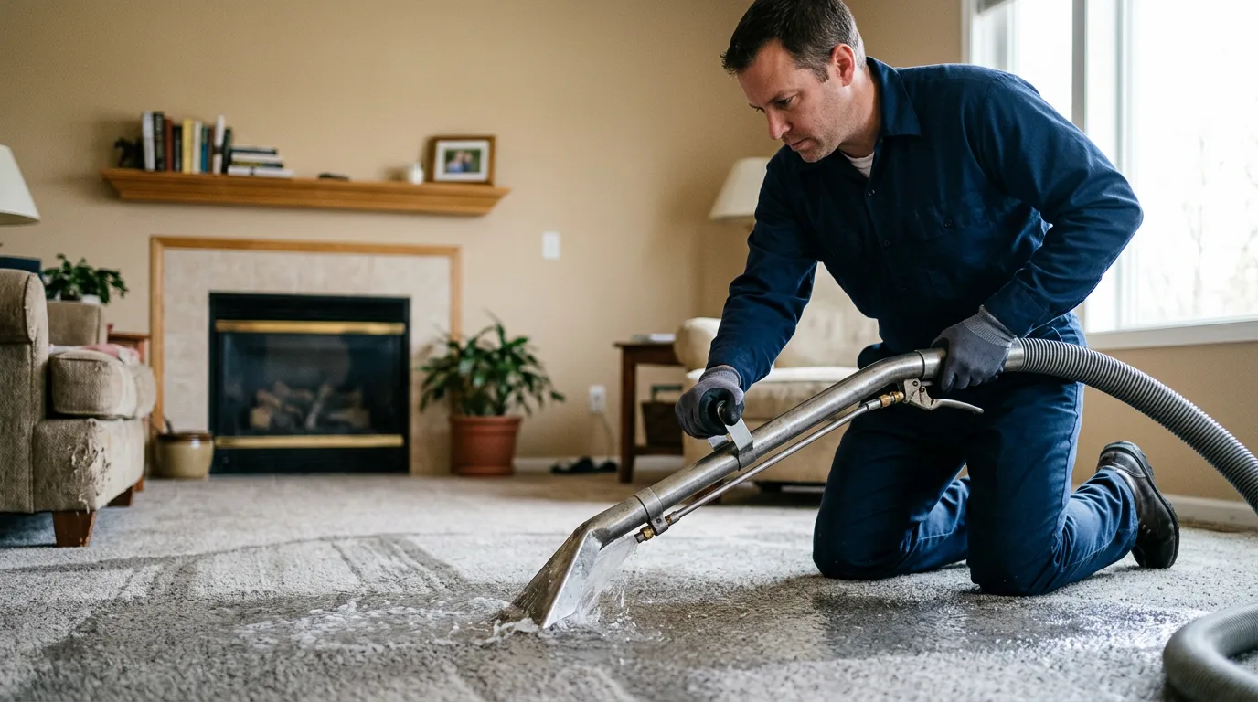 Water damage restoration technician working near Plymouth, OH